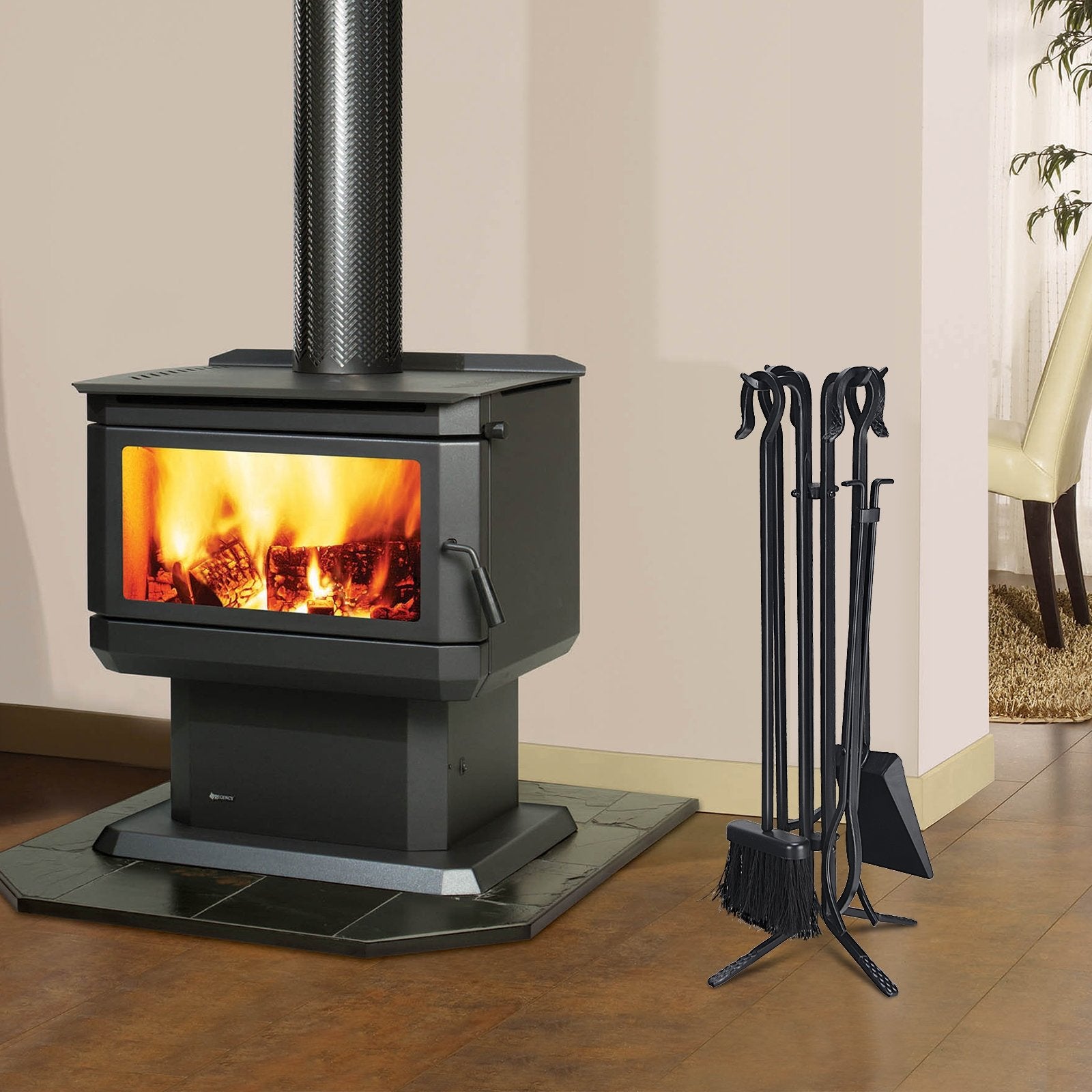 5 Pieces Fireplace Iron Standing Tools Set, Black Fireplace Tools   at Gallery Canada