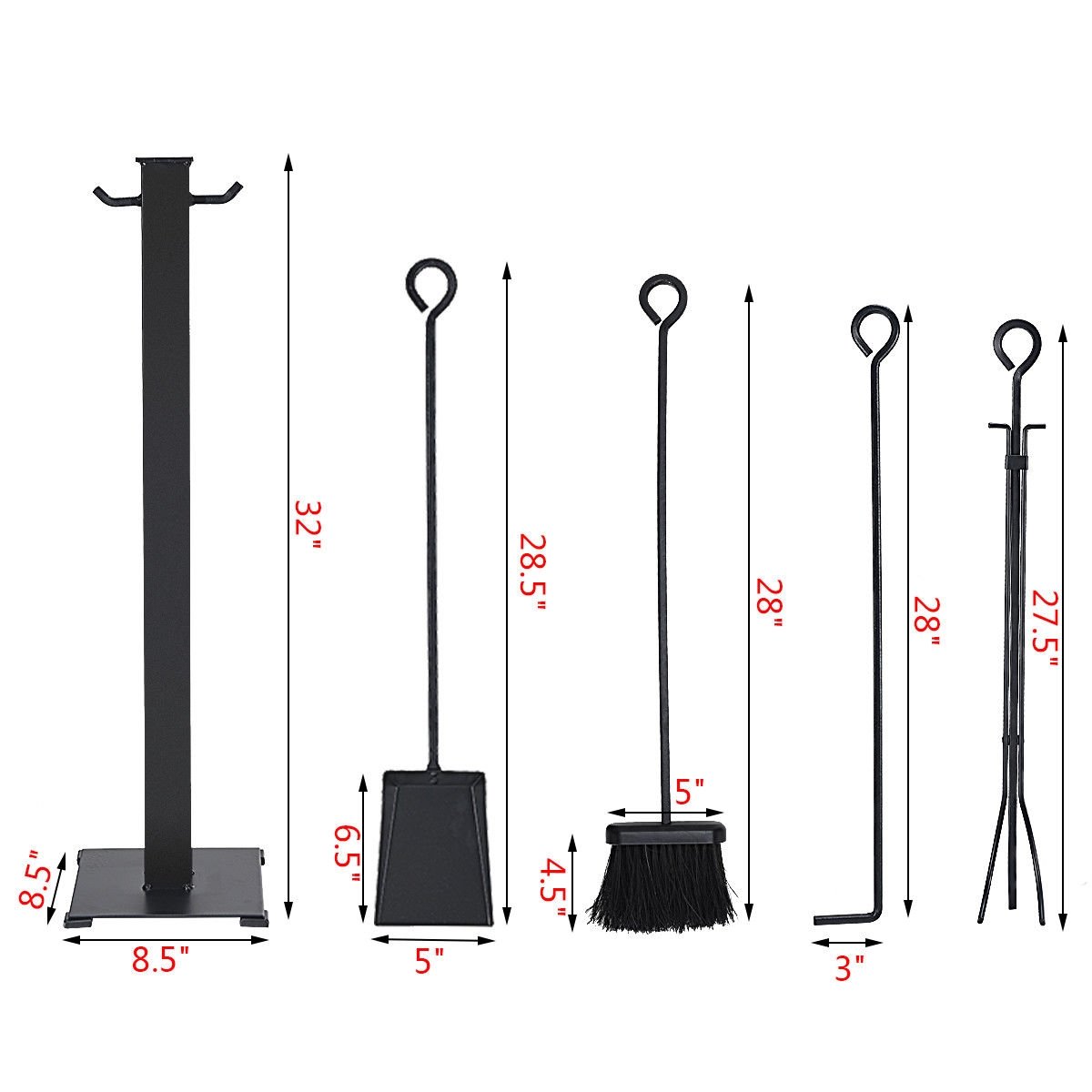 5 Pieces Fireplace Iron Fire Place Tool Set , Black Fireplace Tools   at Gallery Canada