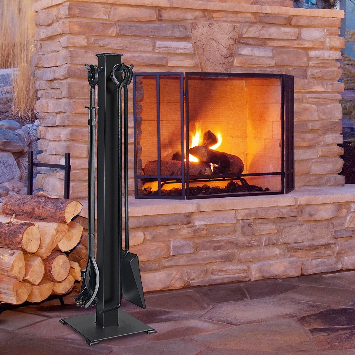 5 Pieces Fireplace Iron Fire Place Tool Set , Black Fireplace Tools   at Gallery Canada