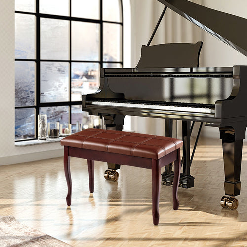 Solid Wood PU Leather Piano Bench with Storage, Brown