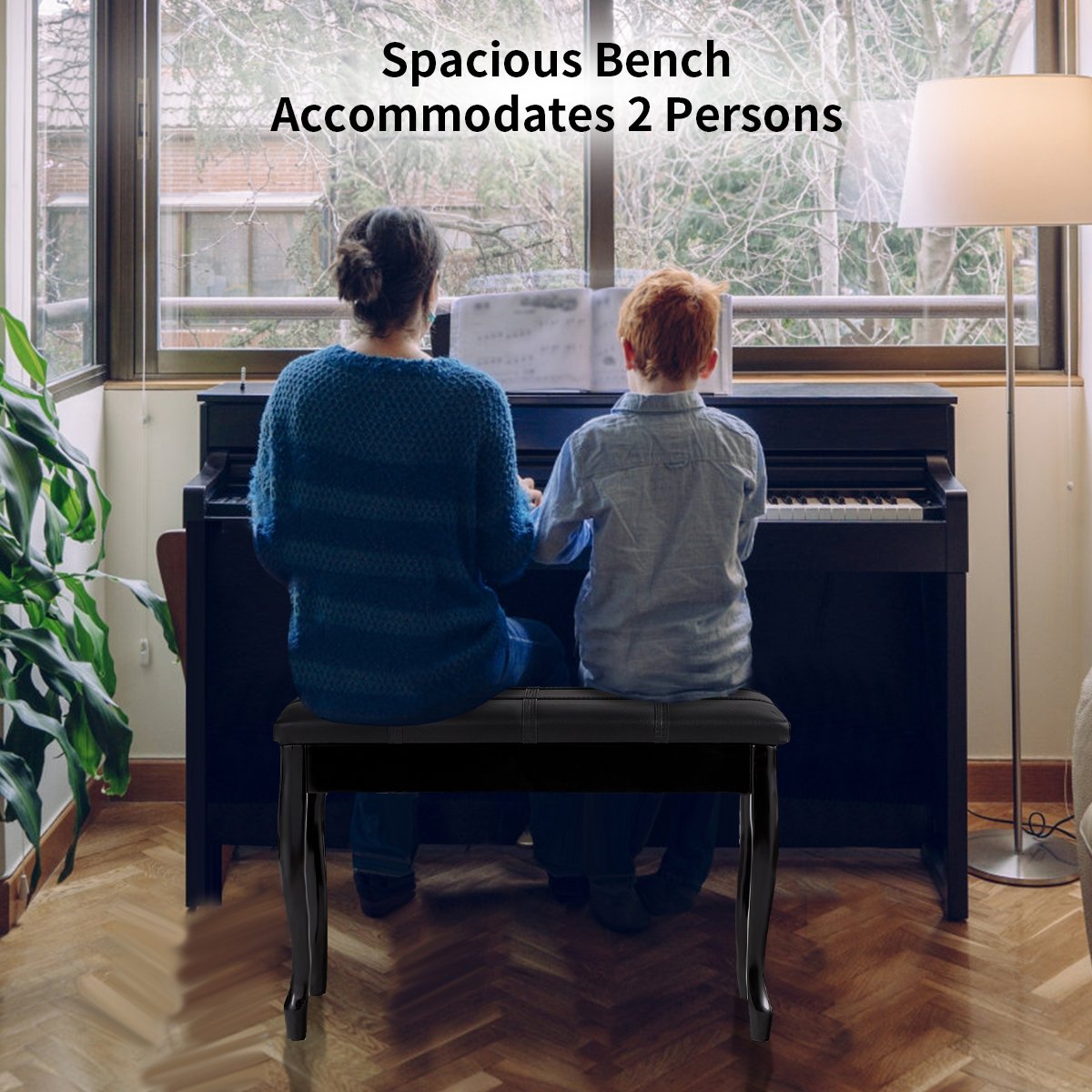 Solid Wood PU Leather Piano Bench with Storage, Black Pianos & Keyboards   at Gallery Canada