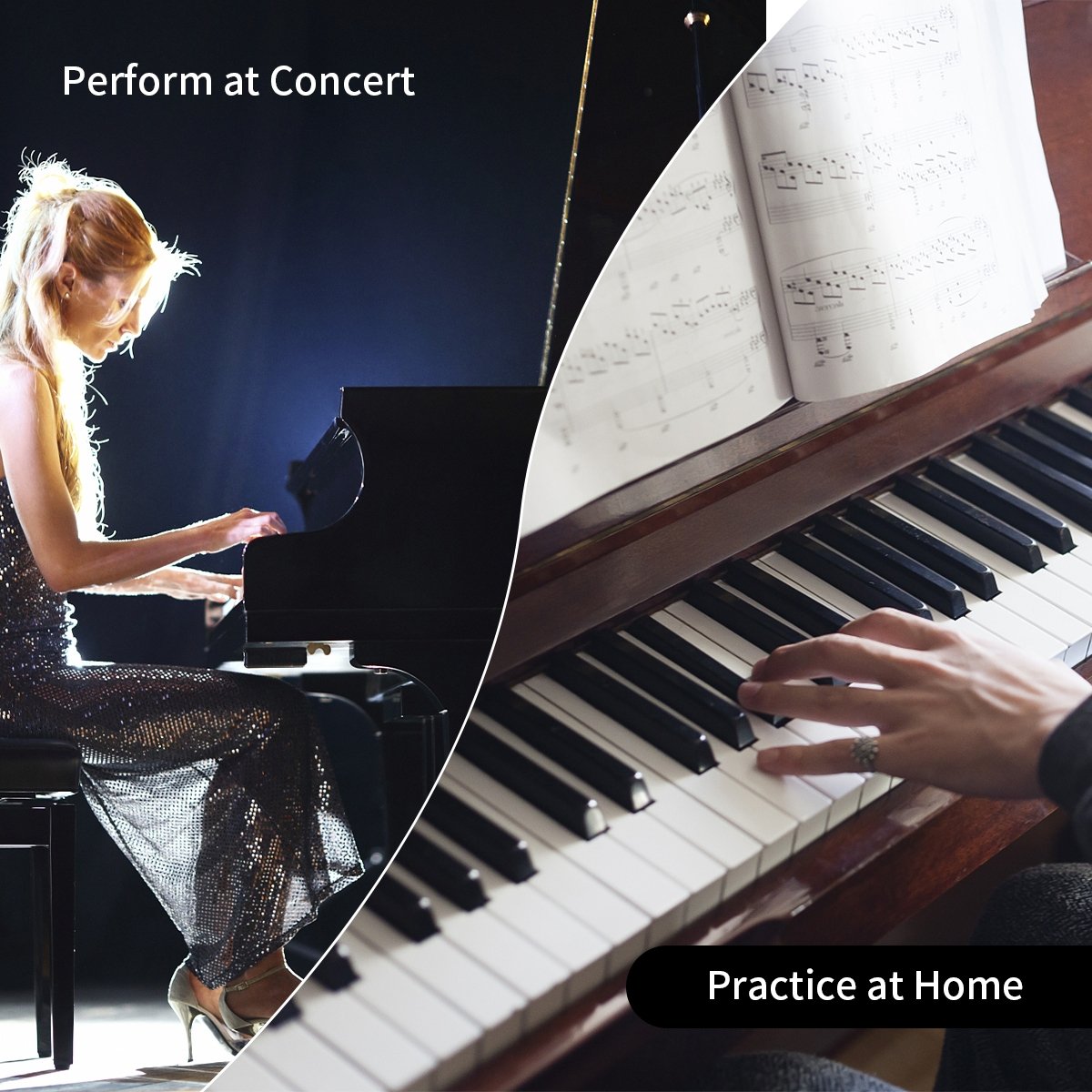 Solid Wood PU Leather Piano Bench with Storage, Black Pianos & Keyboards   at Gallery Canada