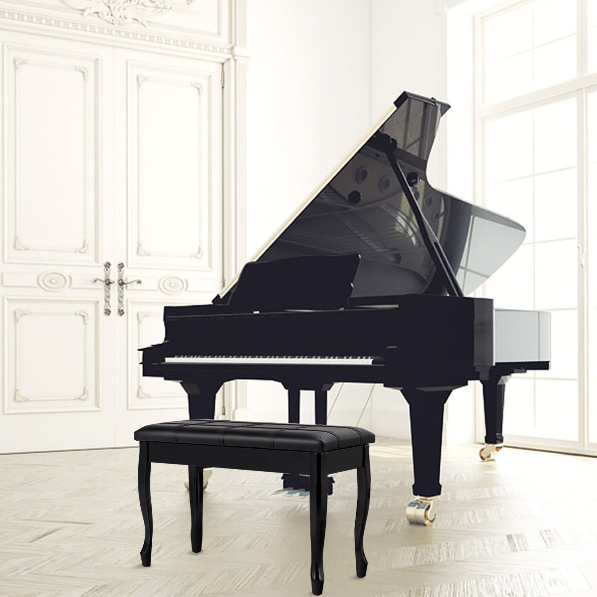 Solid Wood PU Leather Piano Bench with Storage, Black Pianos & Keyboards   at Gallery Canada