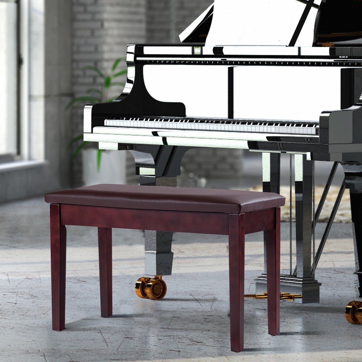 Solid Wood PU Leather Padded Piano Bench Keyboard Seat, Brown Pianos & Keyboards   at Gallery Canada