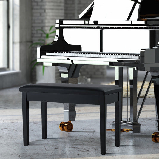 Solid Wood PU Leather Padded Piano Bench Keyboard Seat, Black Pianos & Keyboards Black  at Gallery Canada
