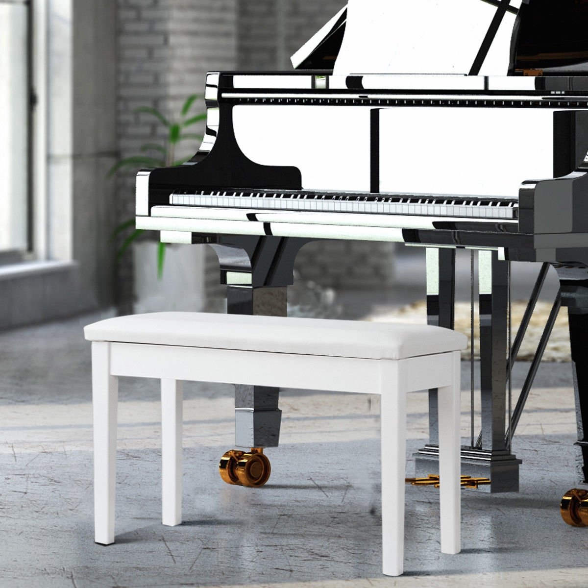 Solid Wood PU Leather Padded Piano Bench Keyboard Seat, White Pianos & Keyboards   at Gallery Canada