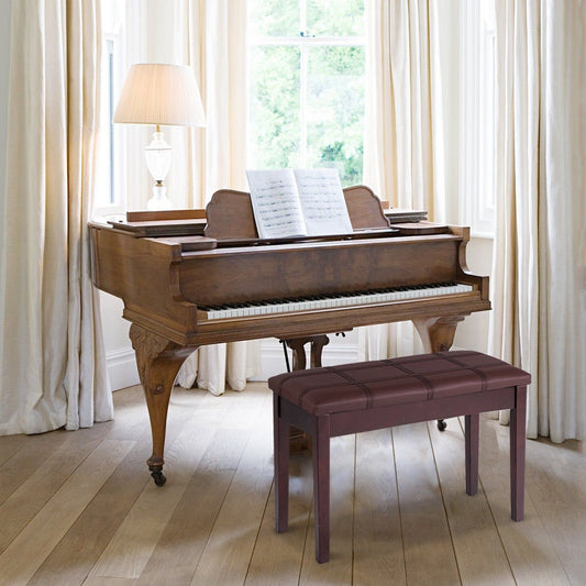 Solid Wood PU Leather Piano Double Duet Keyboard Bench, Brown - Gallery Canada