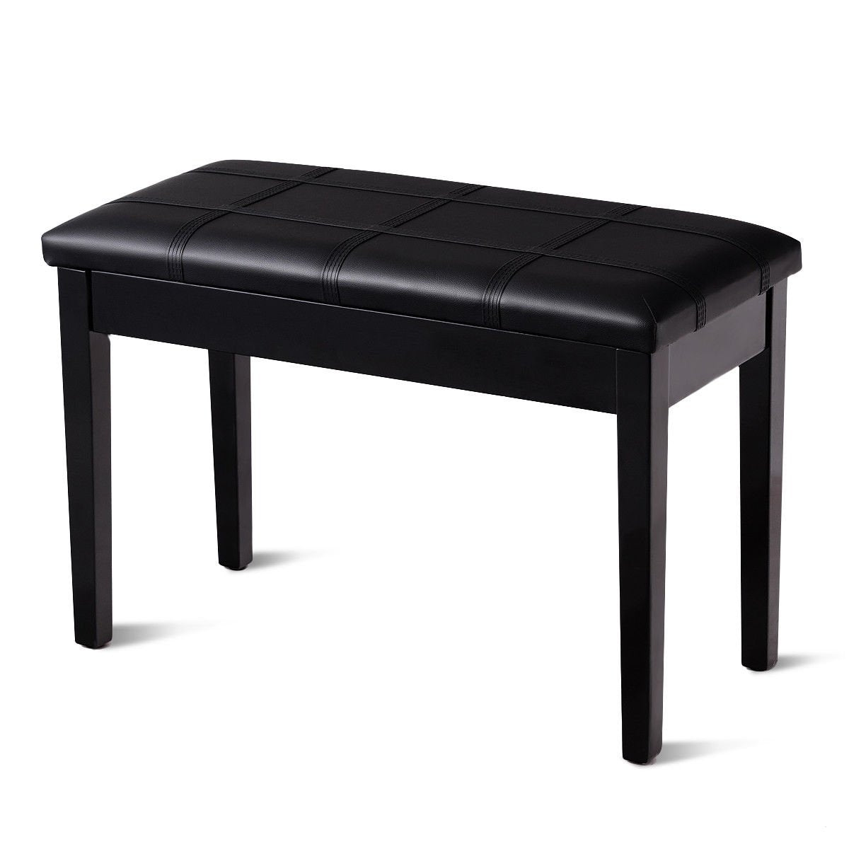 Solid Wood PU Leather Piano Double Duet Keyboard Bench, Black - Gallery Canada