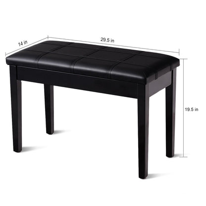 Solid Wood PU Leather Piano Double Duet Keyboard Bench, Black - Gallery Canada