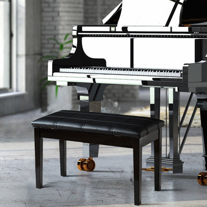 Solid Wood PU Leather Piano Double Duet Keyboard Bench, Black Pianos & Keyboards   at Gallery Canada