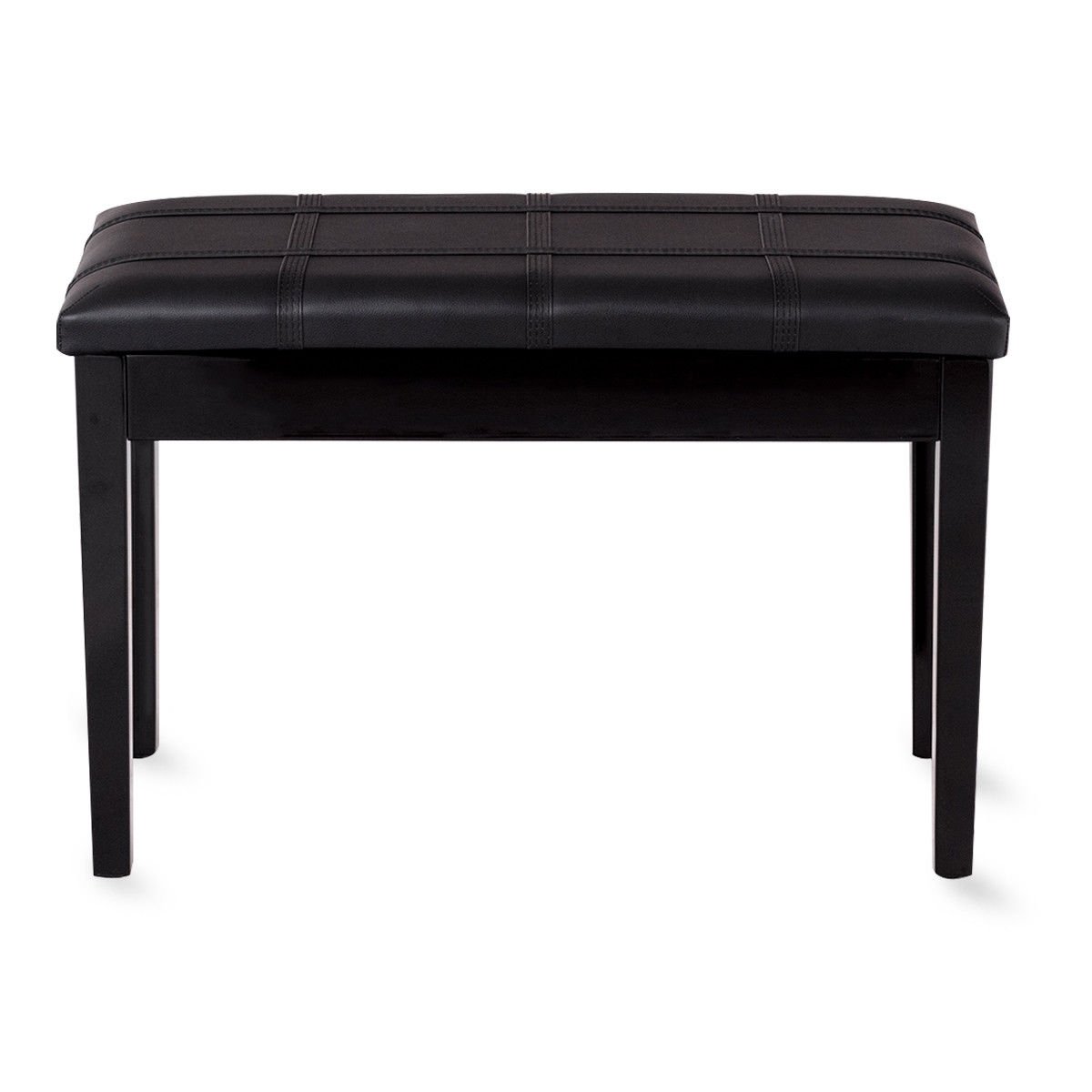 Solid Wood PU Leather Piano Double Duet Keyboard Bench, Black - Gallery Canada