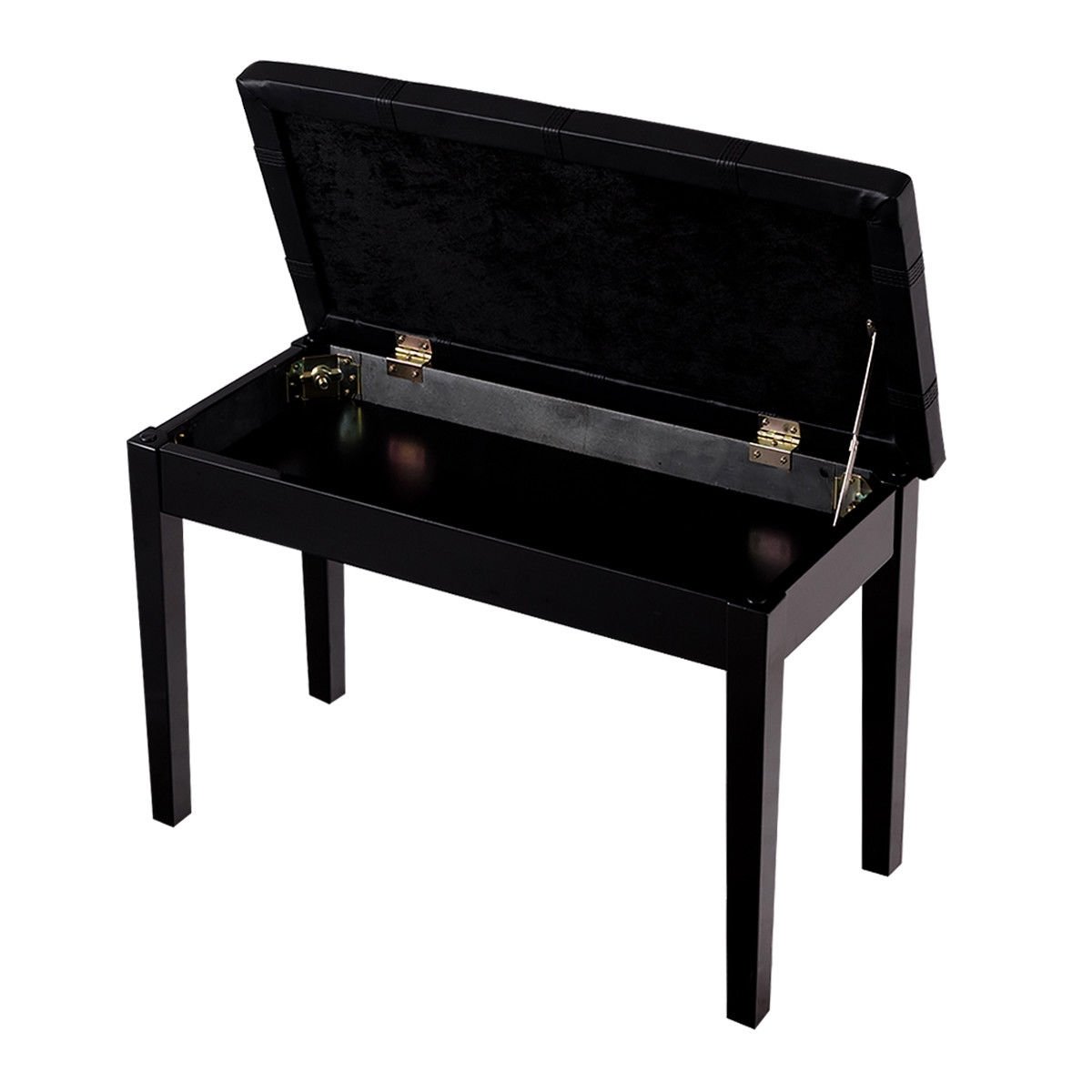 Solid Wood PU Leather Piano Double Duet Keyboard Bench, Black - Gallery Canada