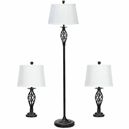 3 Pieces Lamp Set 2 Table Lamps 1 Floor Lamp with Fabric Shades, White Table & Floor Lamps   at Gallery Canada