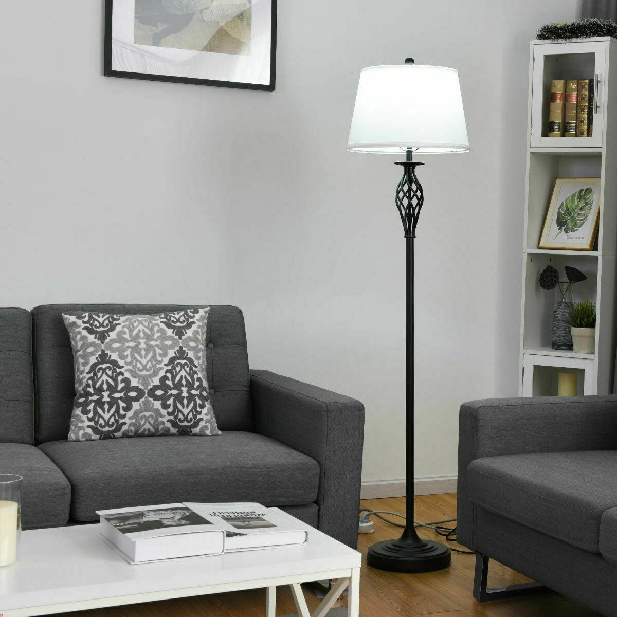 3 Pieces Lamp Set 2 Table Lamps 1 Floor Lamp with Fabric Shades, White Table & Floor Lamps   at Gallery Canada