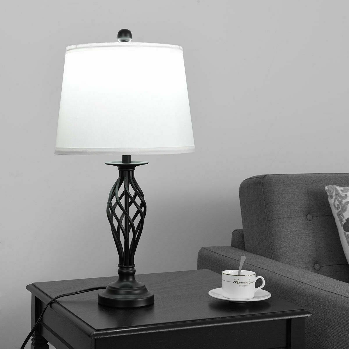 3 Pieces Lamp Set 2 Table Lamps 1 Floor Lamp with Fabric Shades, White Table & Floor Lamps   at Gallery Canada