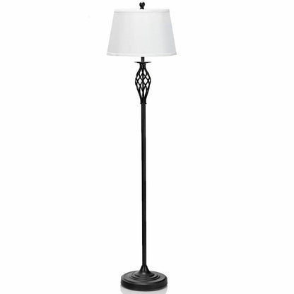 3 Pieces Lamp Set 2 Table Lamps 1 Floor Lamp with Fabric Shades, White - Gallery Canada