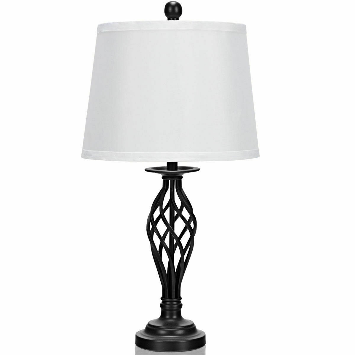 3 Pieces Lamp Set 2 Table Lamps 1 Floor Lamp with Fabric Shades, White - Gallery Canada