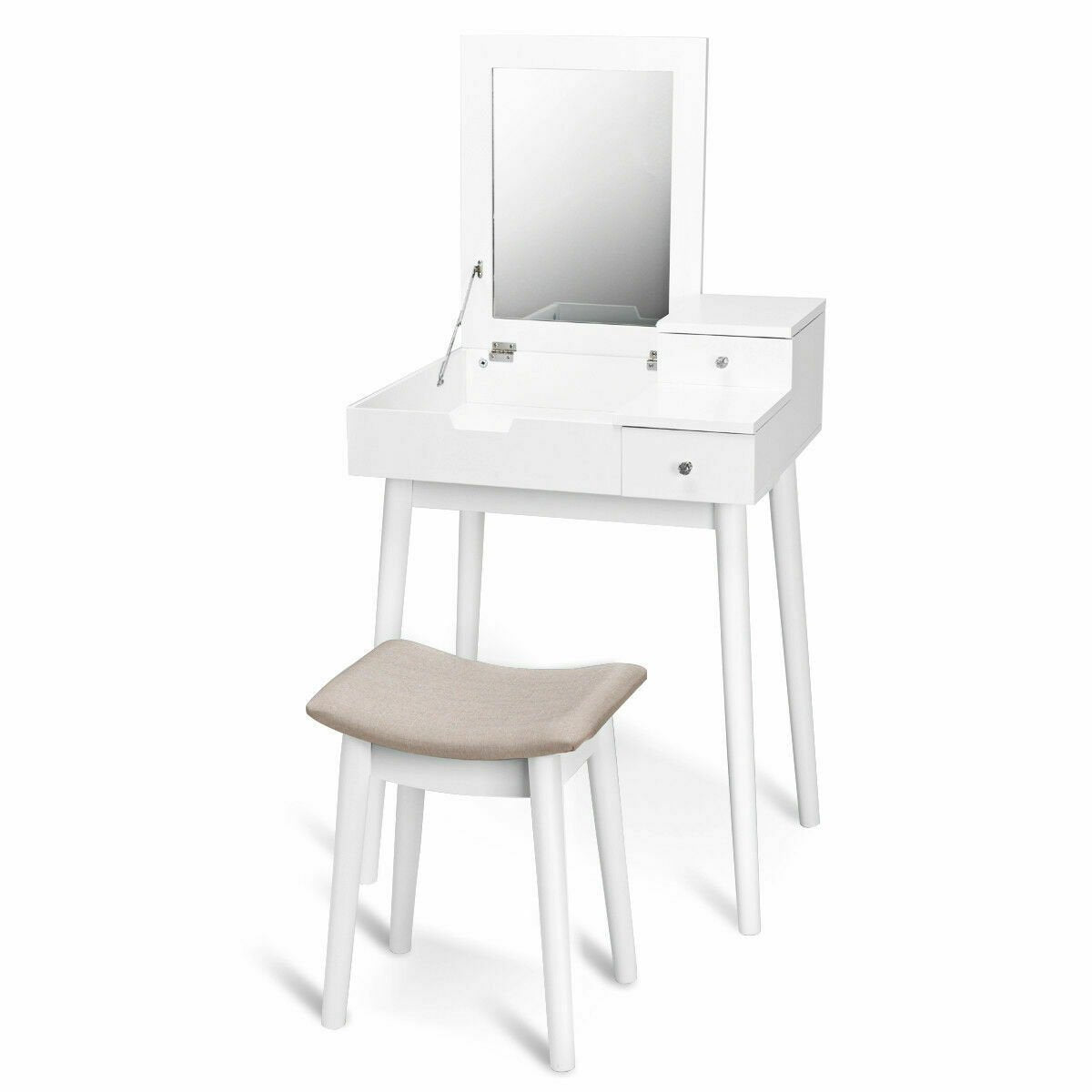 Vanity Dressing Table Set Flip Mirror Desk Furniture Stool, White - Gallery Canada