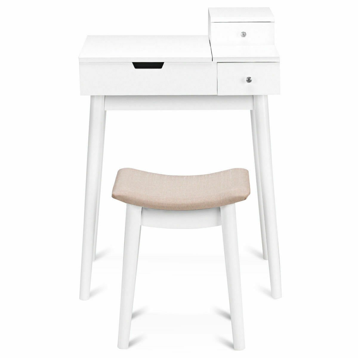 Vanity Dressing Table Set Flip Mirror Desk Furniture Stool, White - Gallery Canada