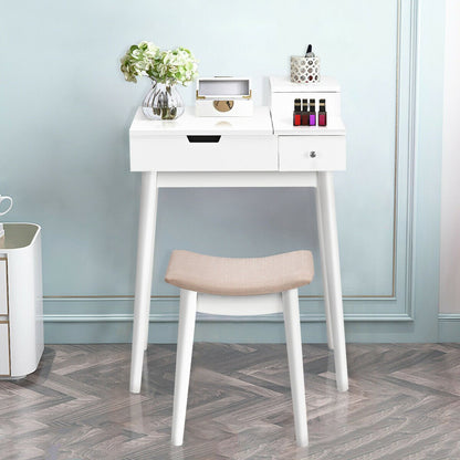 Vanity Dressing Table Set Flip Mirror Desk Furniture Stool, White Makeup Vanities   at Gallery Canada