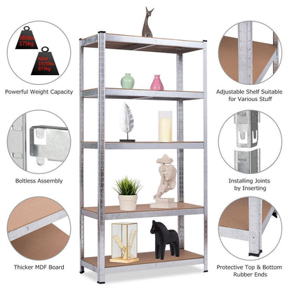 72 Inch Steel Storage Shelf with 5 Levels Adjustable Shelves, Silver - Gallery Canada