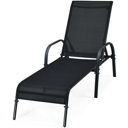 Adjustable Patio Chaise Folding Lounge Chair with Backrest, Black Outdoor Chaise Lounges   at Gallery Canada