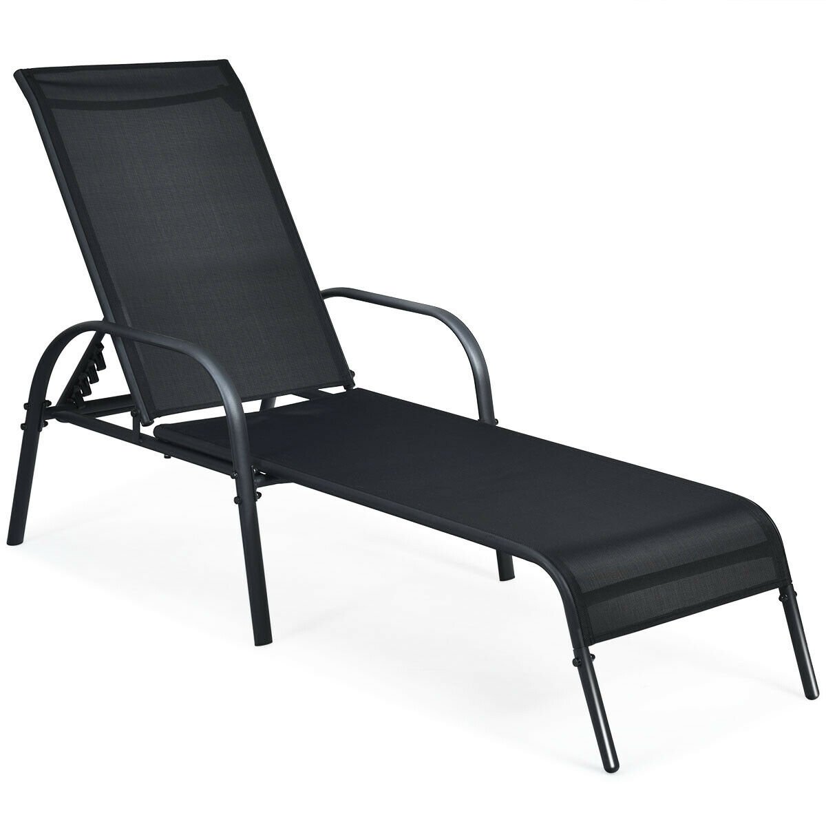 Adjustable Patio Chaise Folding Lounge Chair with Backrest, Black Outdoor Chaise Lounges   at Gallery Canada