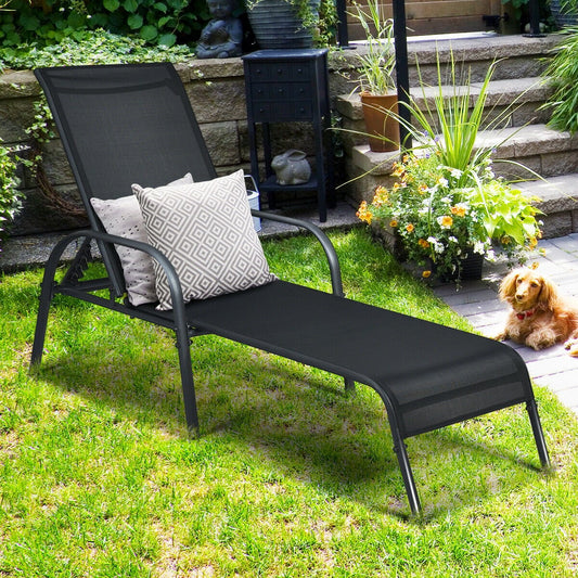 Adjustable Patio Chaise Folding Lounge Chair with Backrest, Black Outdoor Chaise Lounges   at Gallery Canada