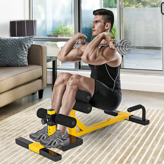 3-in-1 Squat Ab Workout Home Gym Sit Up Machine, Yellow Benches Racks & Bars Yellow  at Gallery Canada