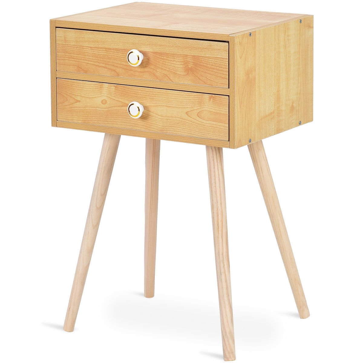 Mid Century Modern 2 Drawers Nightstand, Natural Nightstands   at Gallery Canada