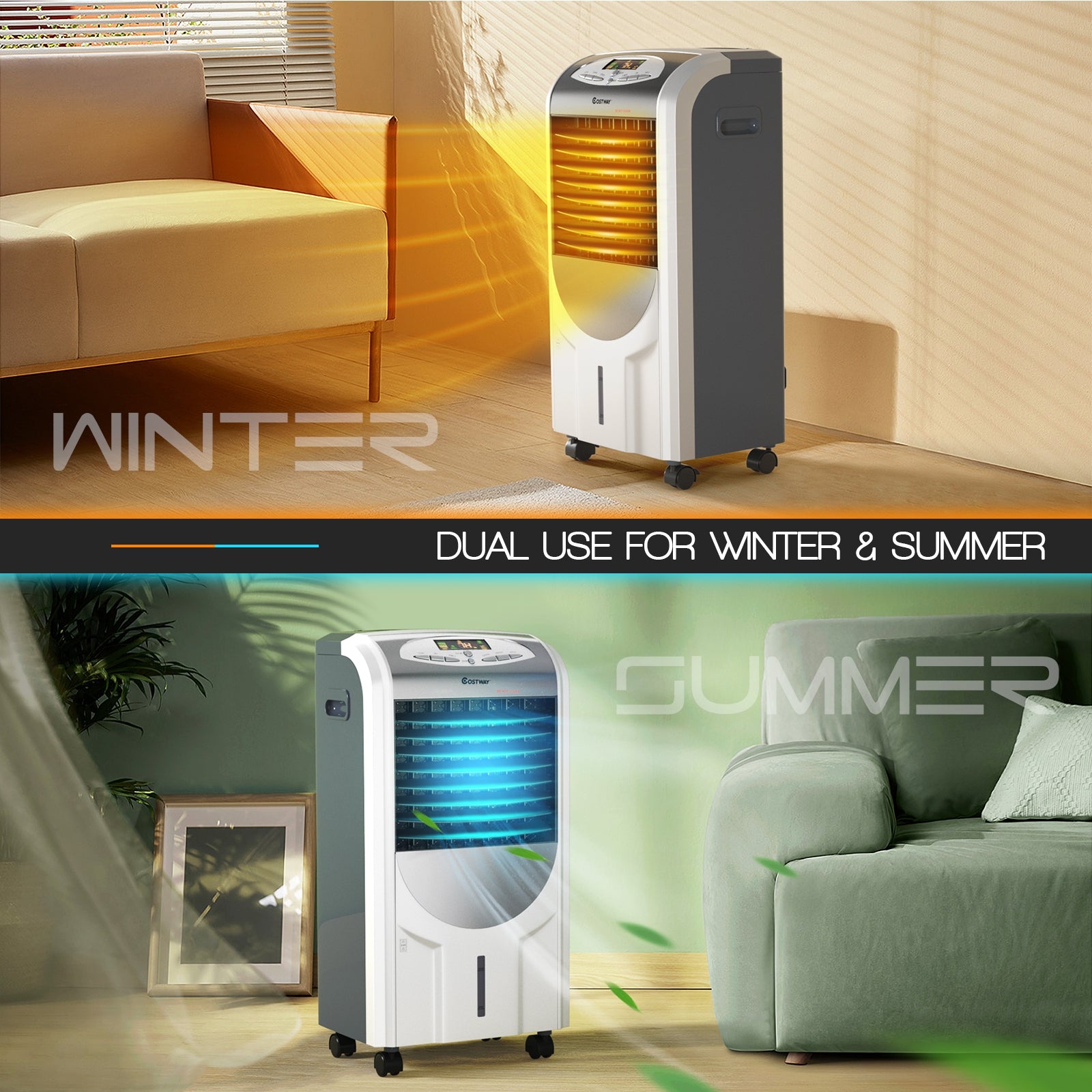 Portable Air Cooler Fan with Heater and Humidifier Function, Gray Air Coolers   at Gallery Canada