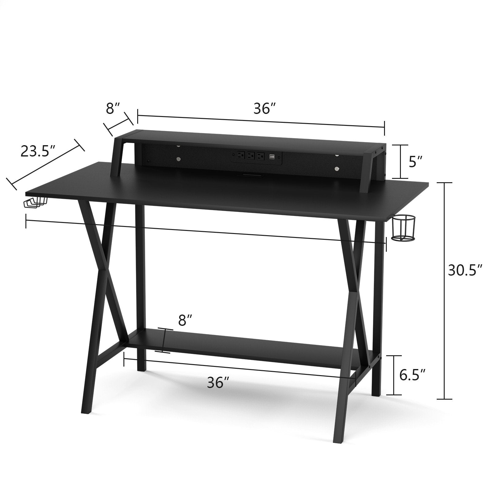 All-in-One Professional Gaming Desk with Cup and Headphone Holder, Black Gaming Desks   at Gallery Canada