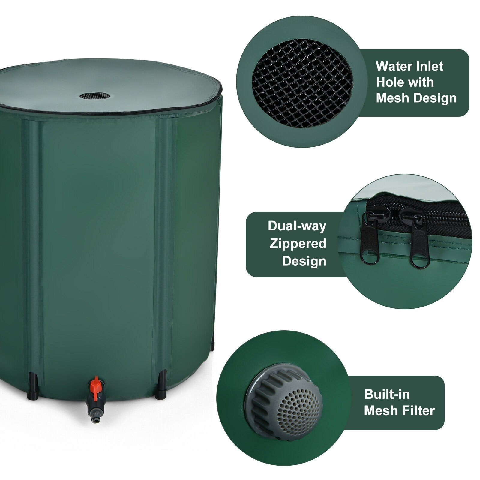 53 Gallon Portable Collapsible Rain Barrel Water Collector, Green - Gallery Canada