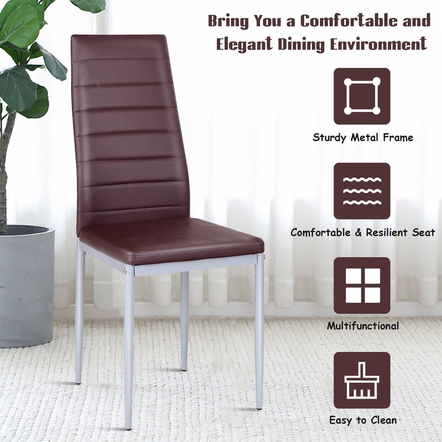 4 pcs PVC Leather Dining Side Chairs Elegant Design , Brown Dining Chairs   at Gallery Canada