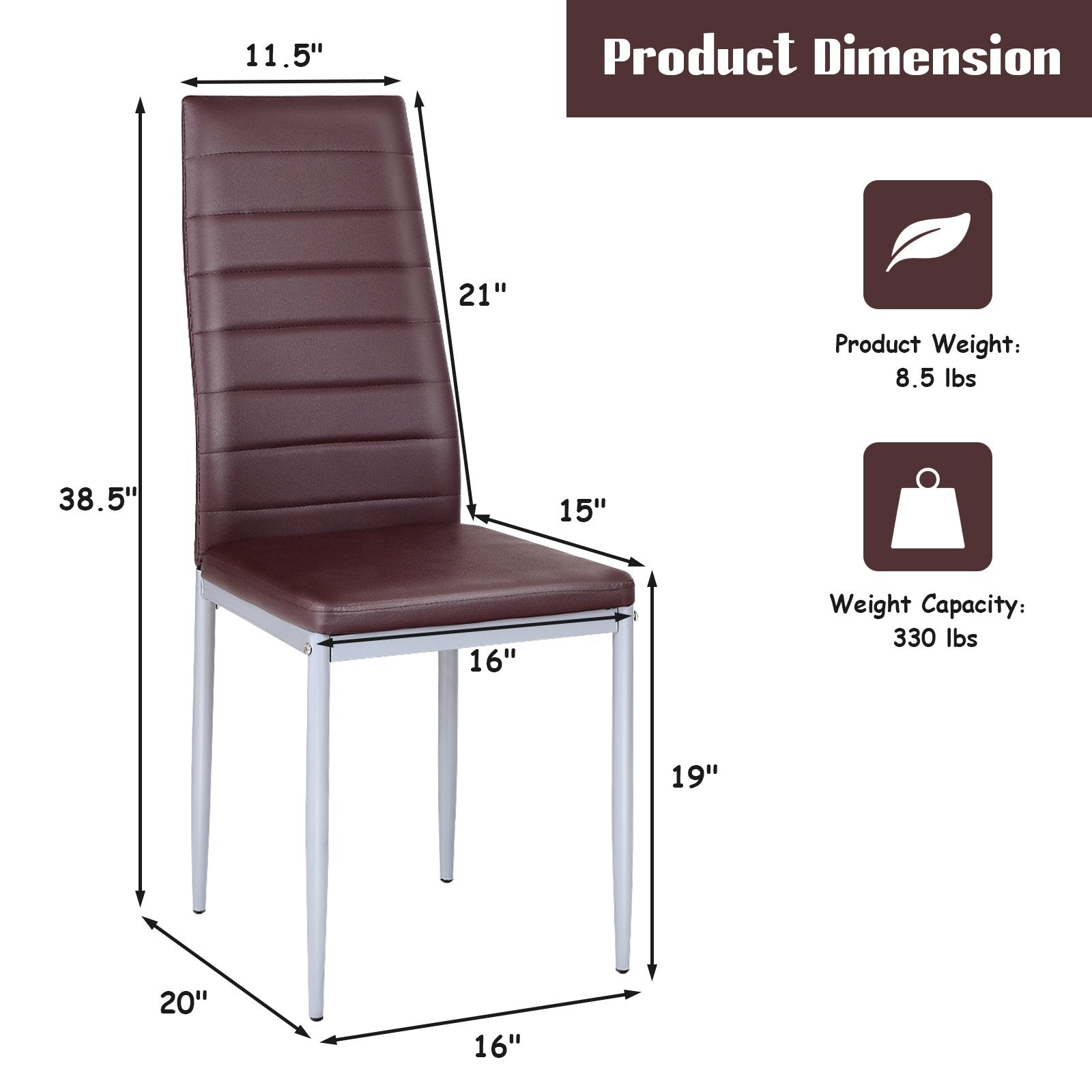 4 pcs PVC Leather Dining Side Chairs Elegant Design , Brown Dining Chairs   at Gallery Canada