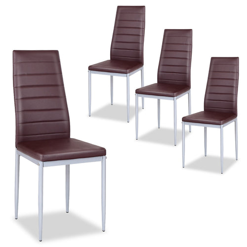 4 pcs PVC Leather Dining Side Chairs Elegant Design , Brown