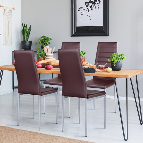 4 pcs PVC Leather Dining Side Chairs Elegant Design , Brown