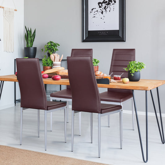 4 pcs PVC Leather Dining Side Chairs Elegant Design , Brown Dining Chairs Brown  at Gallery Canada