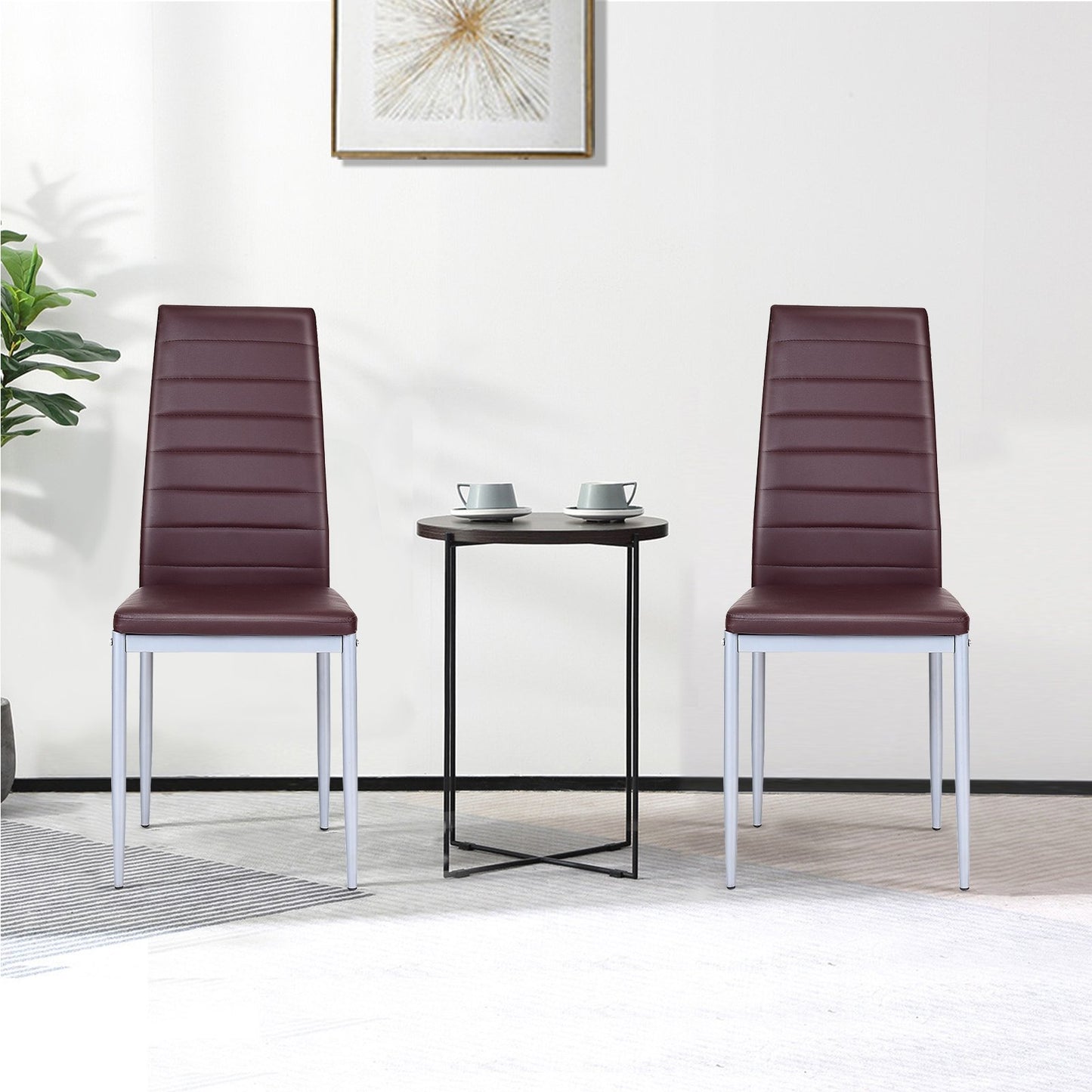 4 pcs PVC Leather Dining Side Chairs Elegant Design , Brown Dining Chairs   at Gallery Canada