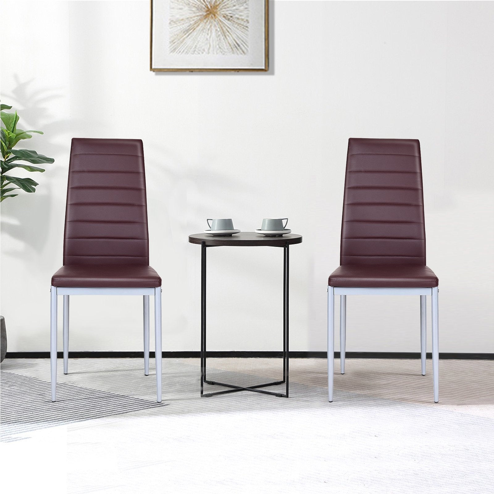 4 pcs PVC Leather Dining Side Chairs Elegant Design , Brown Dining Chairs   at Gallery Canada