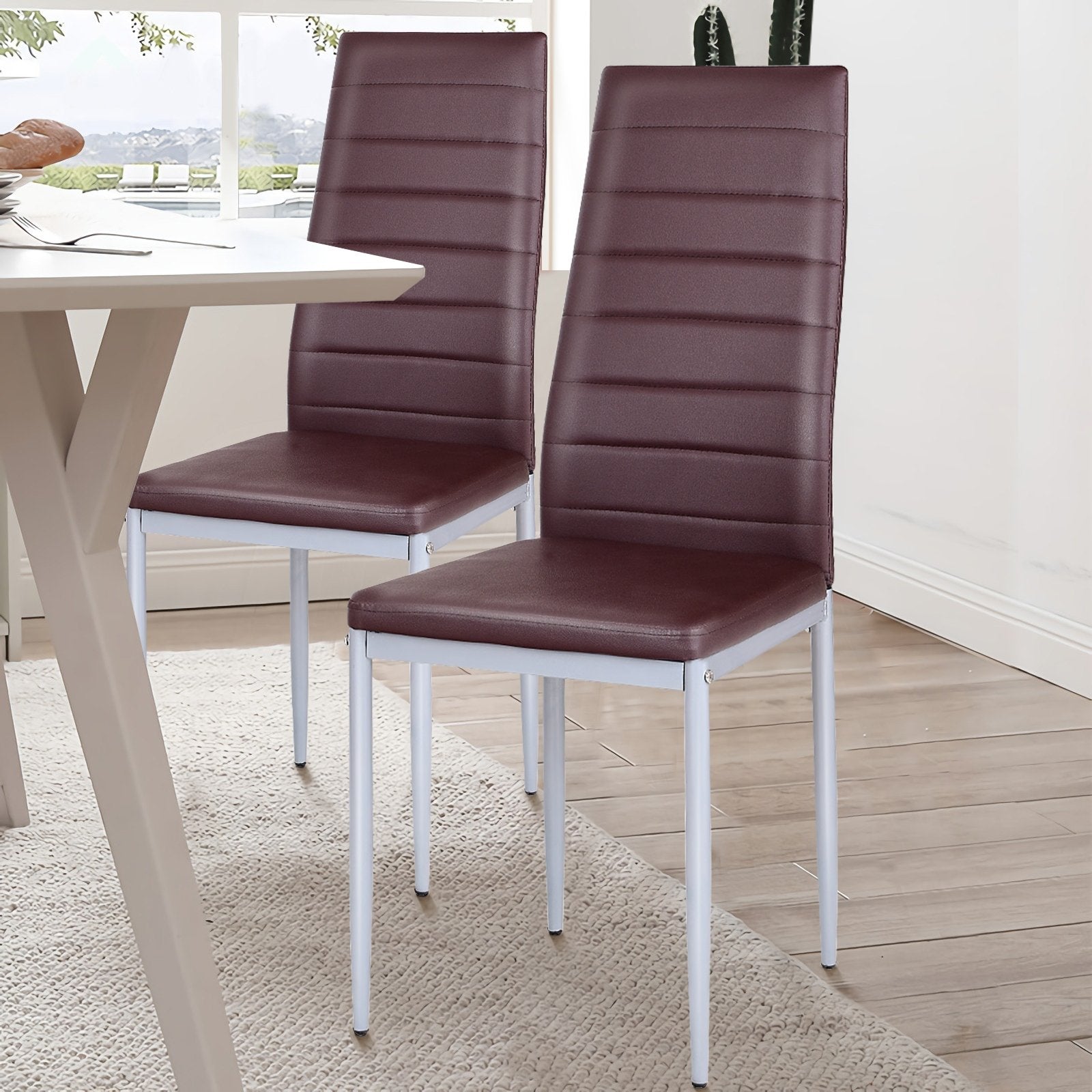 4 pcs PVC Leather Dining Side Chairs Elegant Design , Brown Dining Chairs   at Gallery Canada