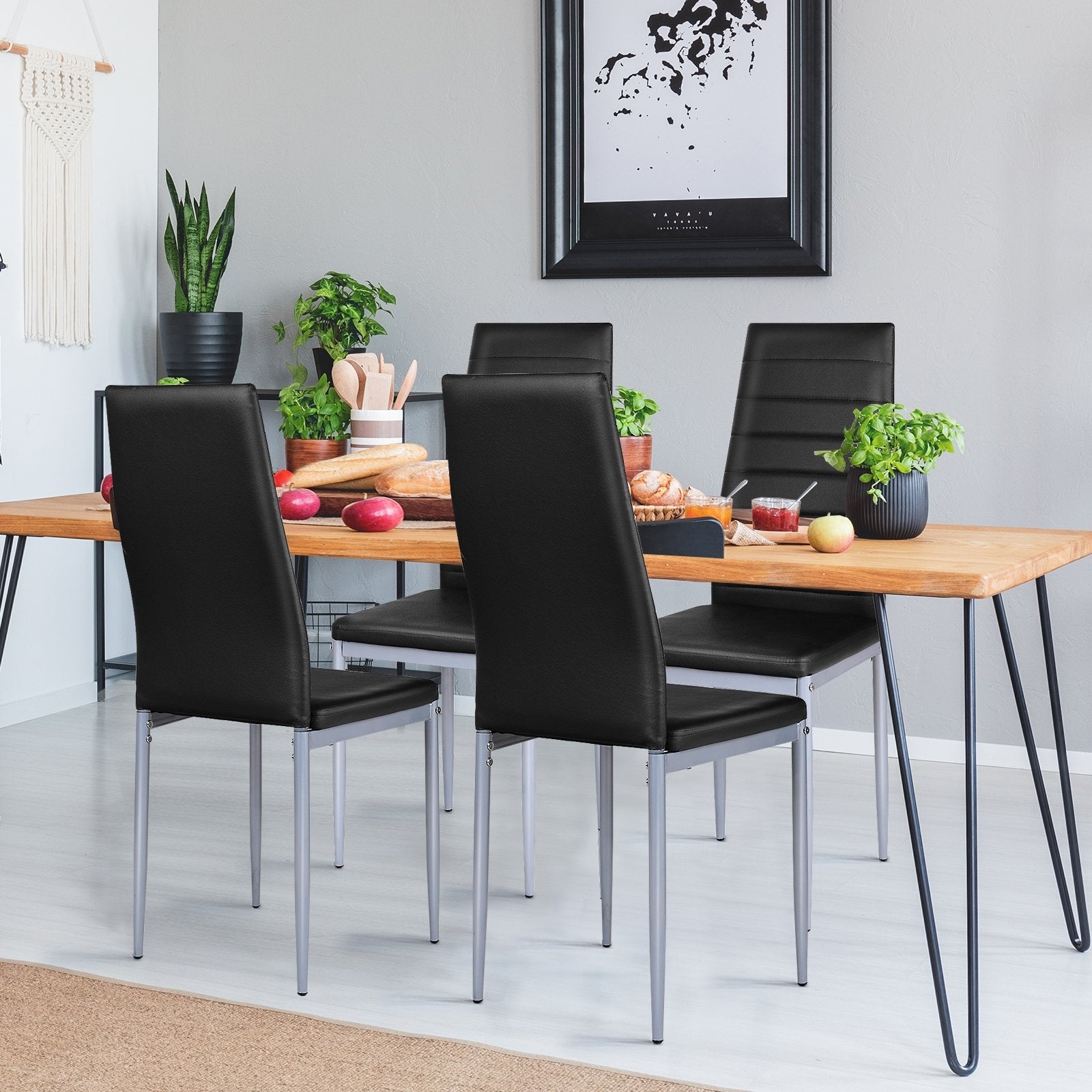 4 pcs PVC Leather Dining Side Chairs Elegant Design , Black Dining Chairs   at Gallery Canada