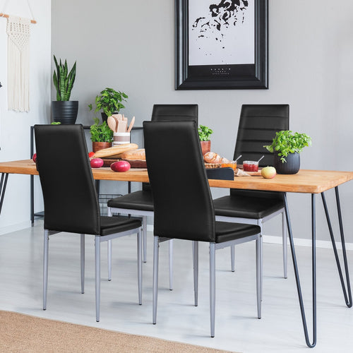 4 pcs PVC Leather Dining Side Chairs Elegant Design , Black