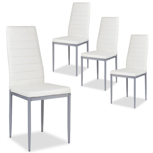 4 pcs PVC Leather Dining Side Chairs Elegant Design , White