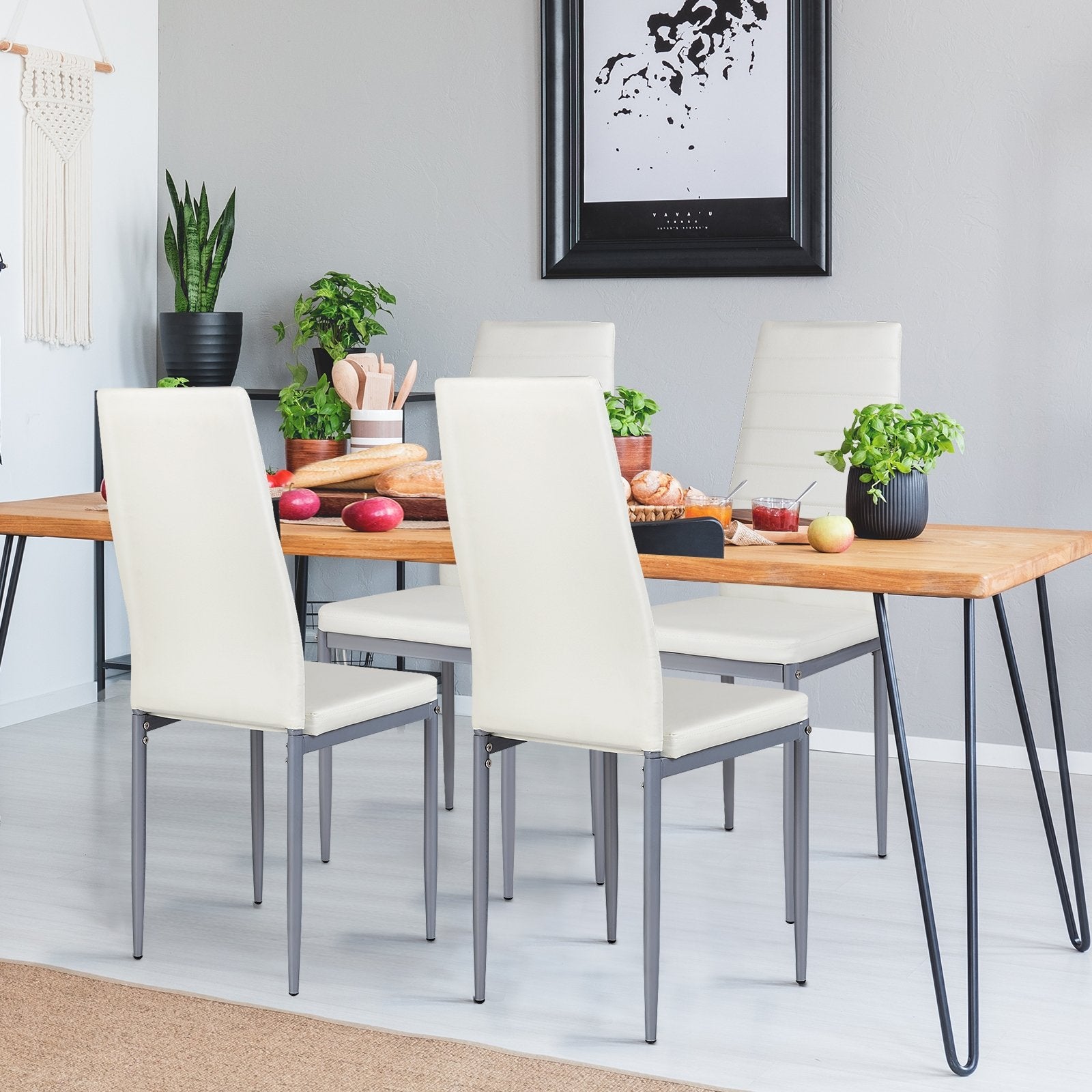 4 pcs PVC Leather Dining Side Chairs Elegant Design , White Dining Chairs   at Gallery Canada