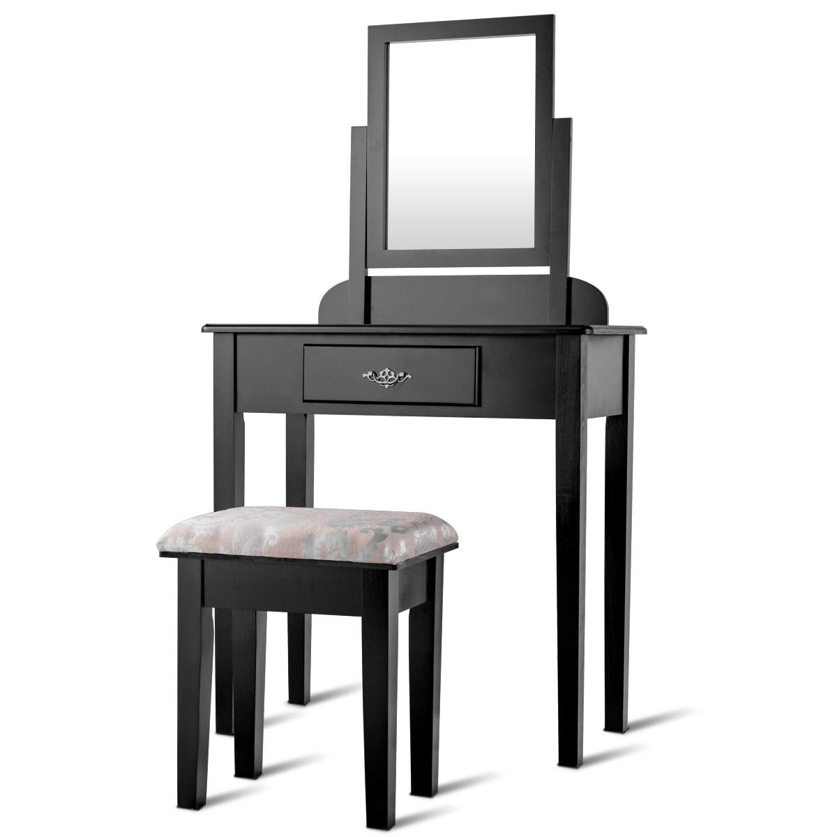 Vanity Dressing Table Stool Set with Large Makeup Mirror, Black Makeup Vanities   at Gallery Canada