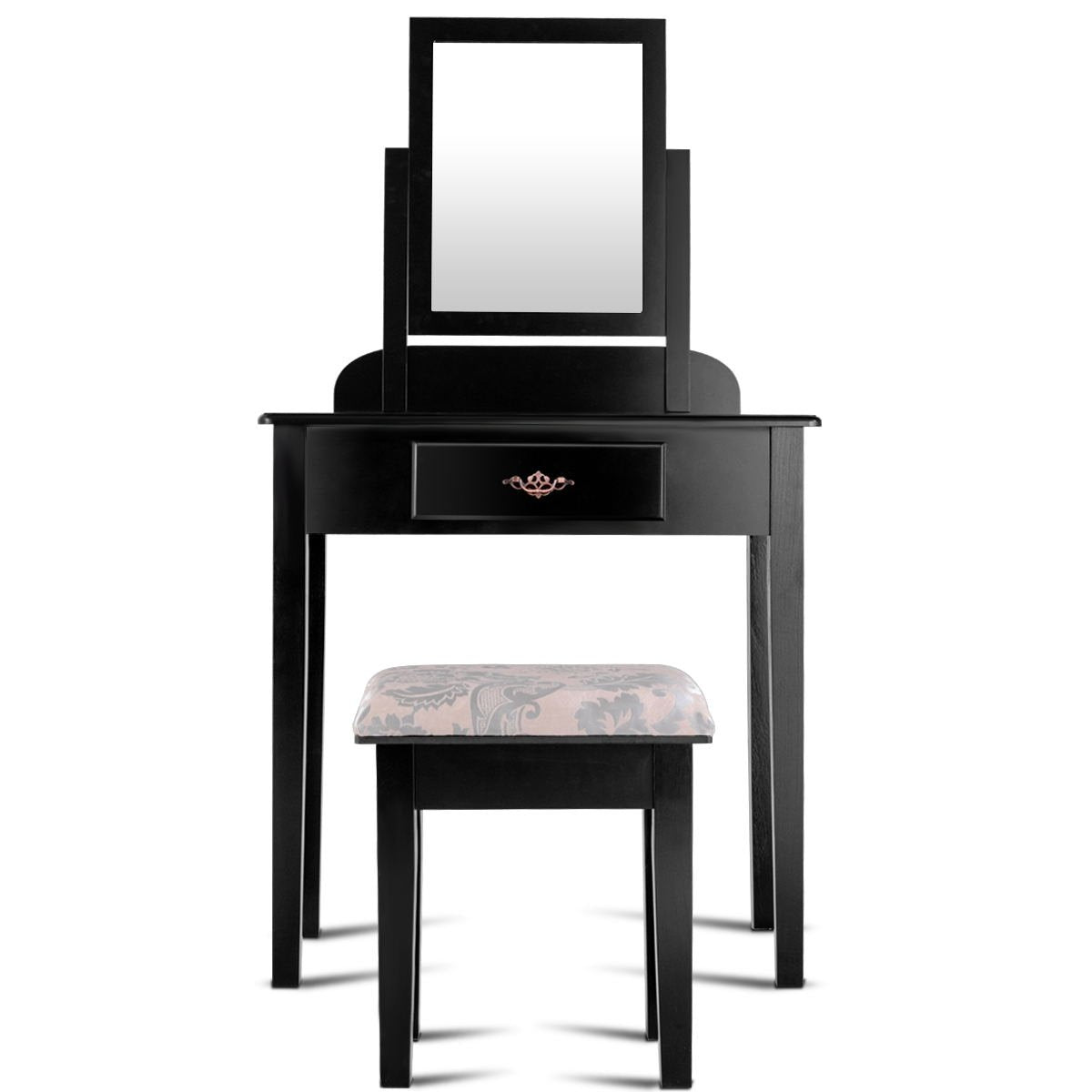 Vanity Dressing Table Stool Set with Large Makeup Mirror, Black Makeup Vanities   at Gallery Canada