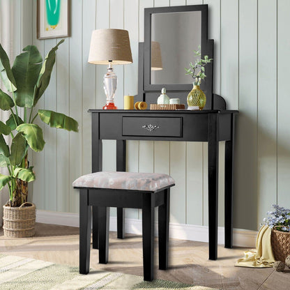 Vanity Dressing Table Stool Set with Large Makeup Mirror, Black Makeup Vanities   at Gallery Canada