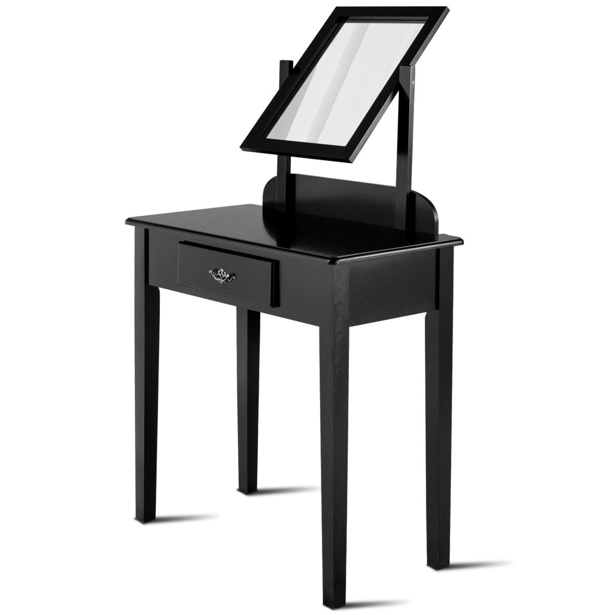 Vanity Dressing Table Stool Set with Large Makeup Mirror, Black Makeup Vanities   at Gallery Canada