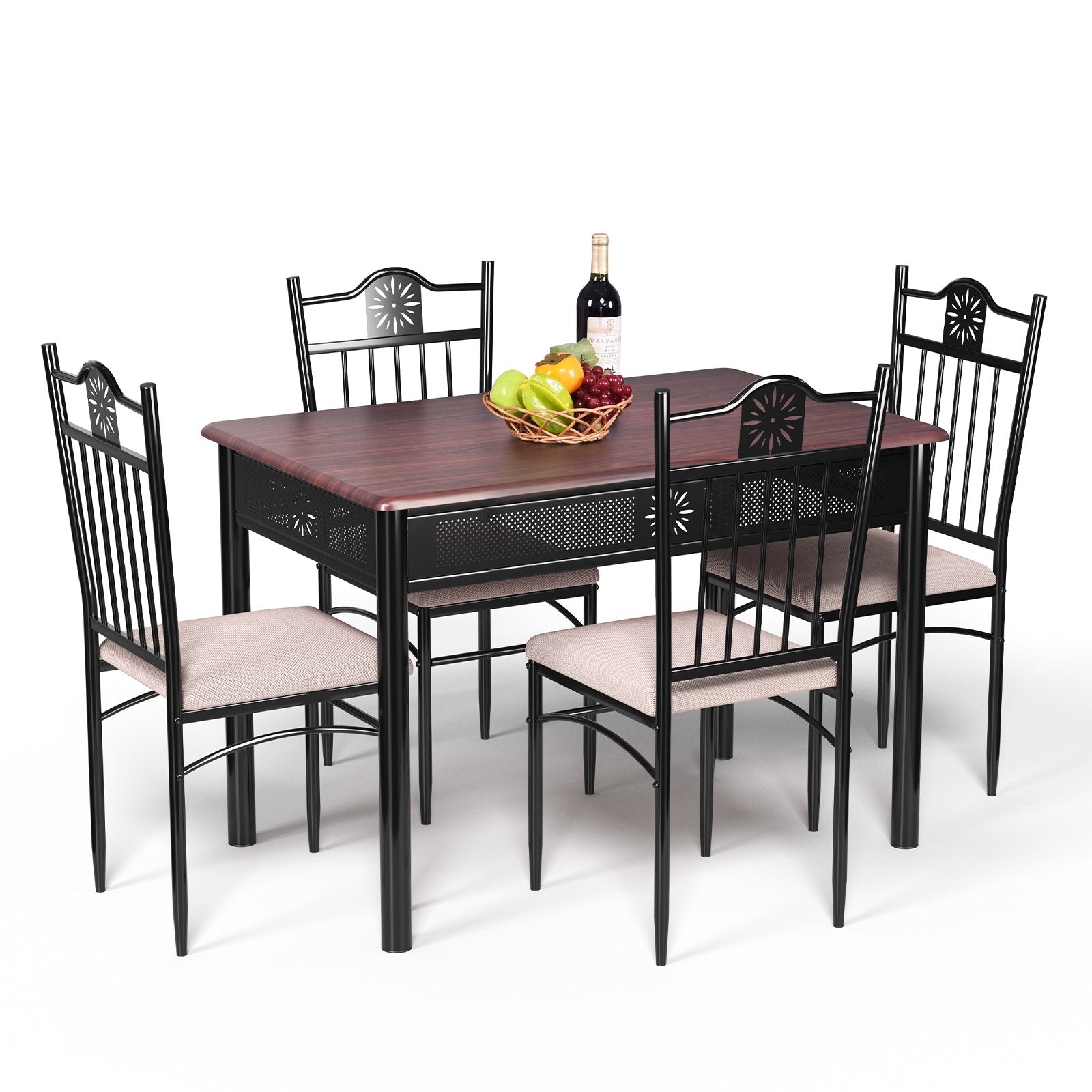 5 Pieces Dining Set Wood Metal Table and 4 Chairs with Cushions, Beige Dining Room Sets   at Gallery Canada